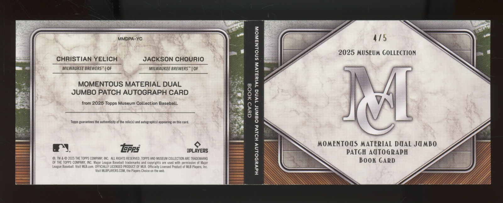 2025 Topps Museum Collection Christian Yelich Jackson Chourio 4/5 Auto Patch view 2