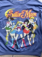 Sailor Moon Sweatshirt Blue Lightweight Anime Womans Large Long Sleeve Soft 