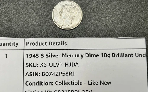 Vintage 1945S  Mercury Silver Dime US Currency Coin Uncirculated EXCELLENT