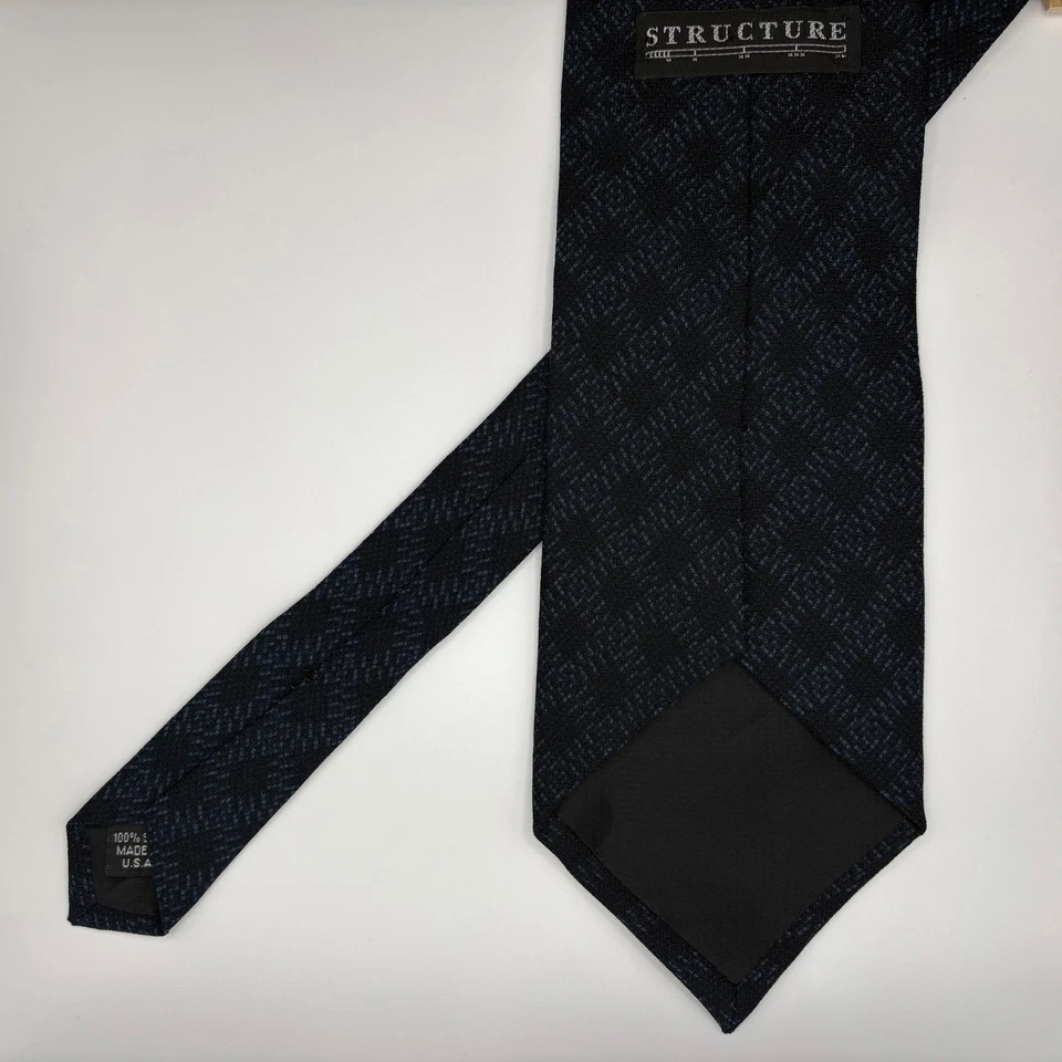 STRUCTURE Mens Necktie 100% Silk USA Dark Navy Blue Geometric Print 4x58" - Image 2 of 2