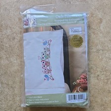 Stamped Pillowcase Pair For Embroidery 20"X30", Owls, White, NEW 
