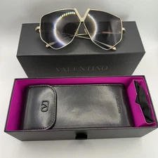 NEW $810 Valentino V-Hexagon VLS-115A-64 GLD CAT3 Titanium Sunglasses Gold