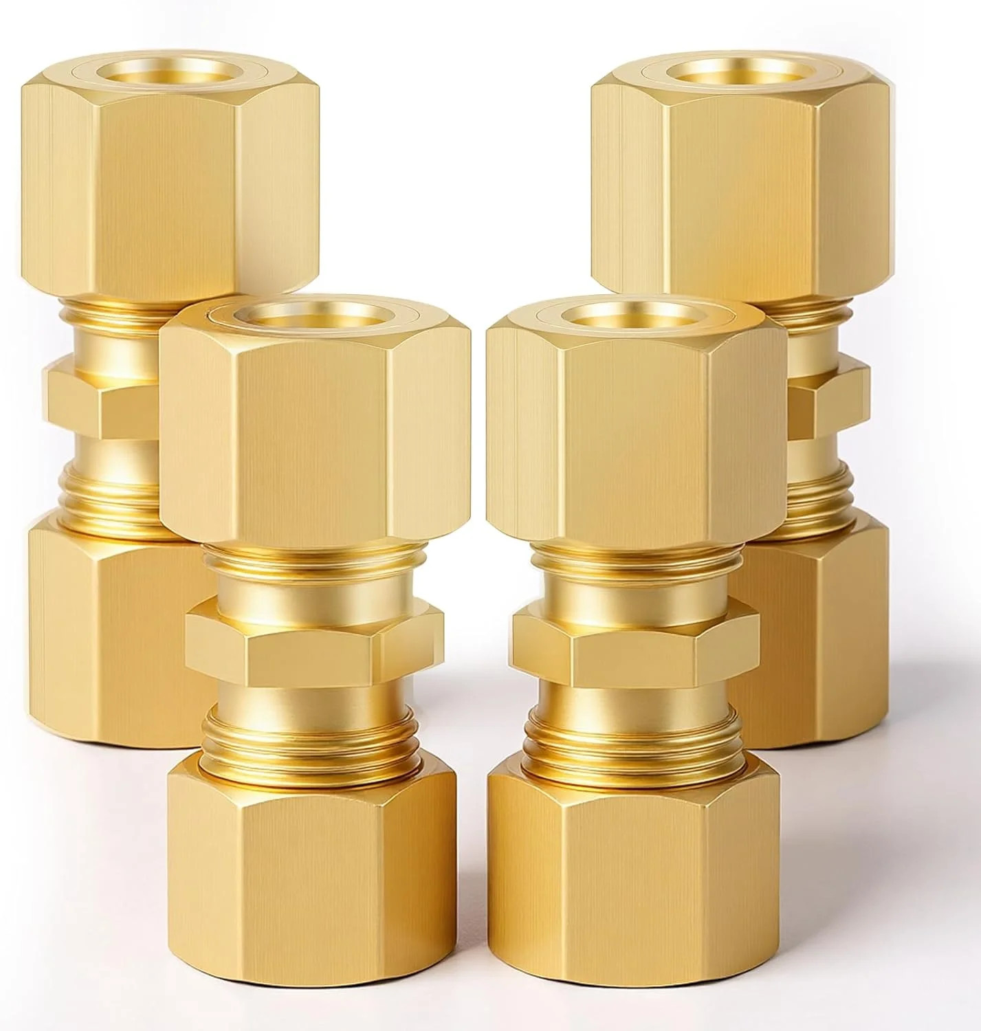 4PCS Brass Compression Tube Fitting 1/4 Compression Fitting 1/4" Tube OD x 1/4"