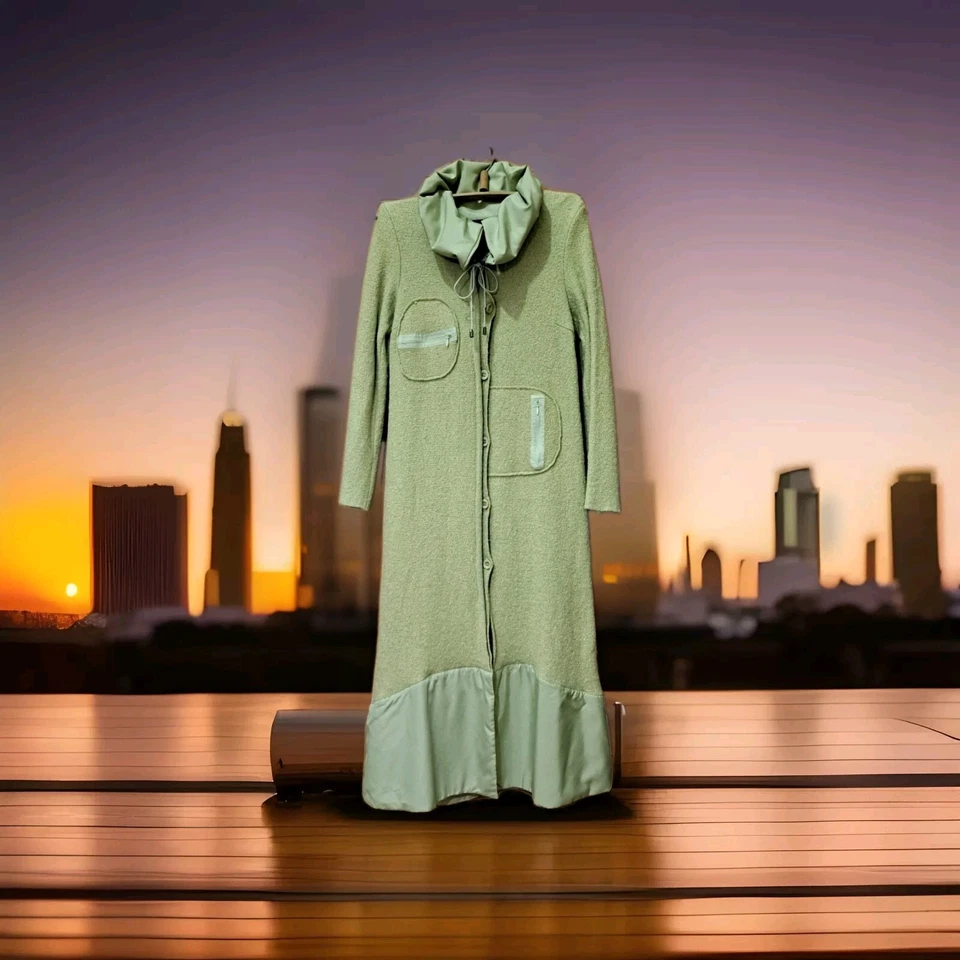 Neslay Womens Cardigan Wool Blend Green Olive Long Maxi Designer Coat Size XS - Image 2 of 4
