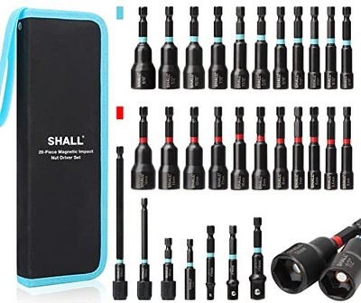 29pcs Magnetic Nut Driver Set Impact Drill Driver Bit 1/4'' Hex Shank Sae & Metri