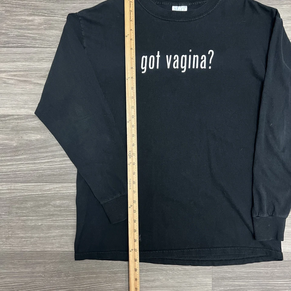 Vintage 90s Got Vagina Shirt Large Black Long Sleeve Monologues Feminism Saying - Image 4 of 4