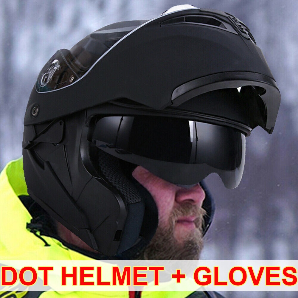 DOT Modular Helmet Flip Up Full Face Dual Visor Racing Bike Motorcycle M~XXL XL