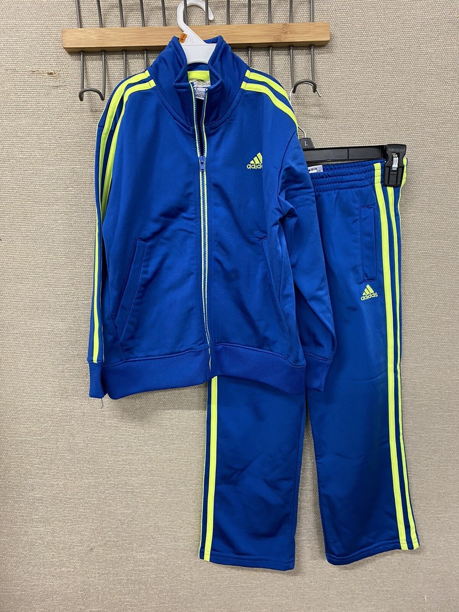 blue and lime green adidas tracksuit