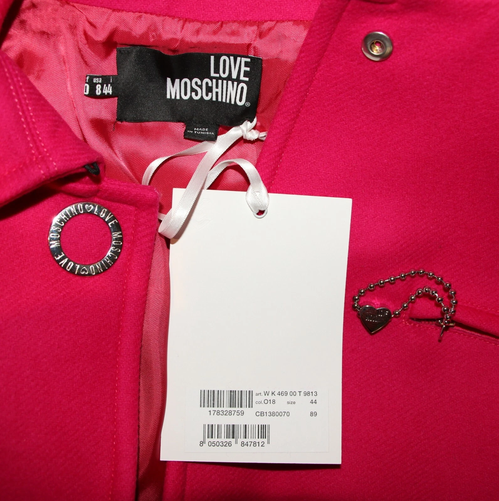 Love Moschino cappotto oversize lana cashmere fucsia lungo 35" US L (8) IT 44 $809