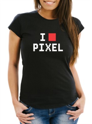 Damen T-Shirt I Love Pixel Slim Fit Moonworks 