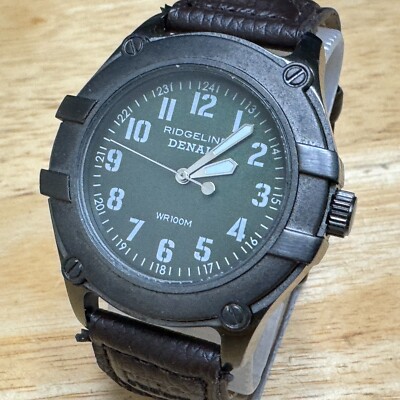 RIdgeline Denali Quartz Watch Men 100m Black Green Analog Leather New Battery