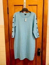 Talbots round neck 3/4 sleeve cotton blend sweater dress blue NWT size X Plus