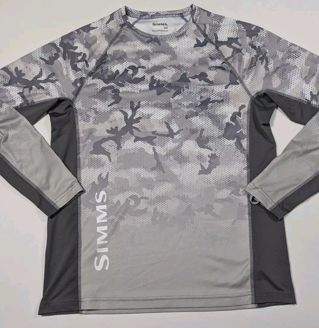Simms Challenger Solar Tech Jersey Hex Flo Camo Steel UPF 30 Men's