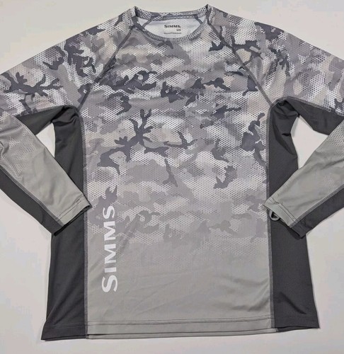 Simms Challenger Solar Tech Jersey Hex Flo Camo Steel UPF 30 Men's Medium - Picture 2 of 11