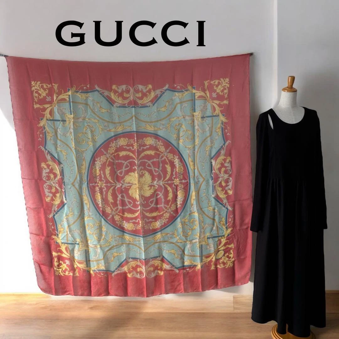 Gucci GUCCI Organdy Mousseline Écharpe Grand Format   Vintage Femme Mode A