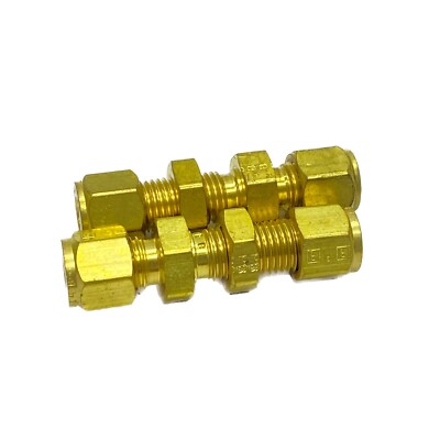 New Lot Of (2) Parker Brass BulkHead Union, 1/4'' x 1/4'' CPI Tube,  4-4 WBZ-B