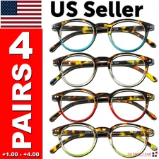 4 Pairs Mens Women Spring Hinge Round Horn Power Oval Reading Reader Glasses 1-4
