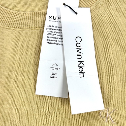 NEW Calvin Klein Sweater Men's Medium Yellow Pullover Knit Supima Preppy Casual - Picture 6 of 11