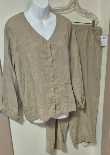 Flex Linen Tan Shirt And Pants New With Tags Size L - Picture 2 of 16