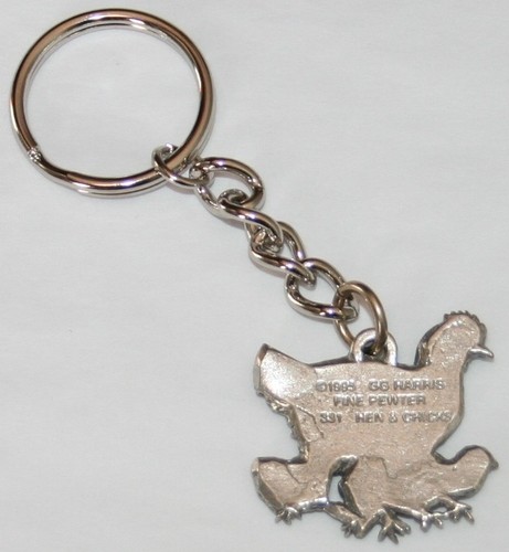 Hen and Chicks Fine Pewter Keychain Key Chain Ring USA Made - Picture 2 of 2