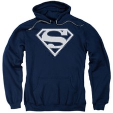 SUPERMAN NAVY  WHITE SHIELD Licensed Adult Hooded Sweatshirt Hoodie SM-3XL