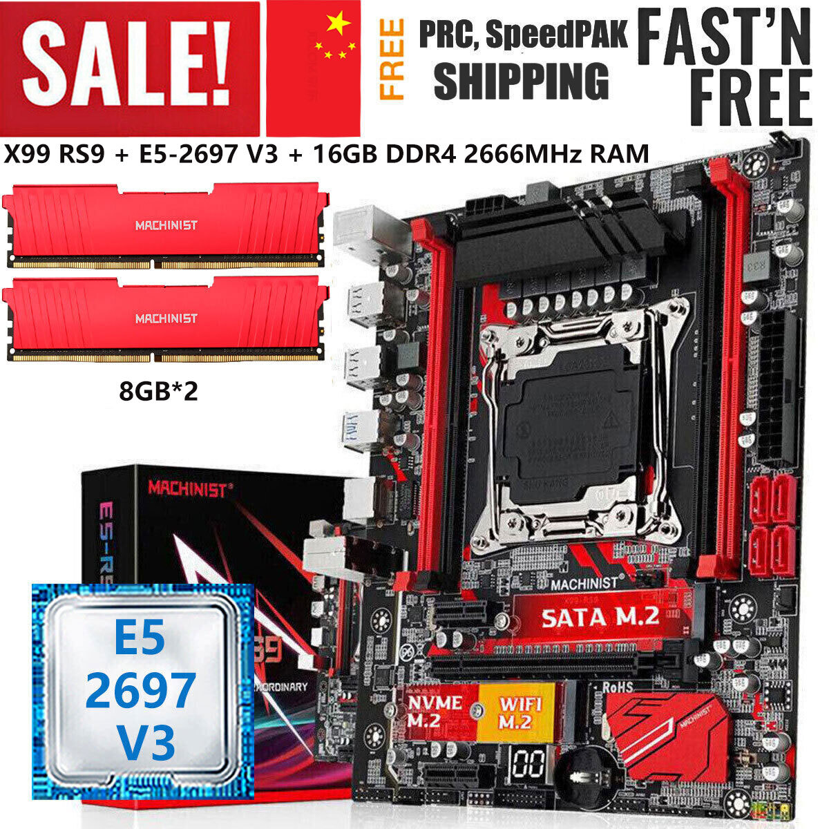 X99 RS9 Motherboard + Xeon E5 2697 V3 CPU LGA 2011-3 16GB DDR4