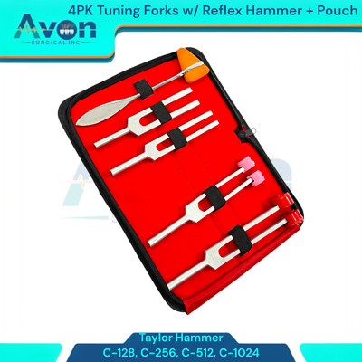 Tuning Forks C-128,C-256,C-512,C-1024 + Taylor Reflex Mallet + Storage Case