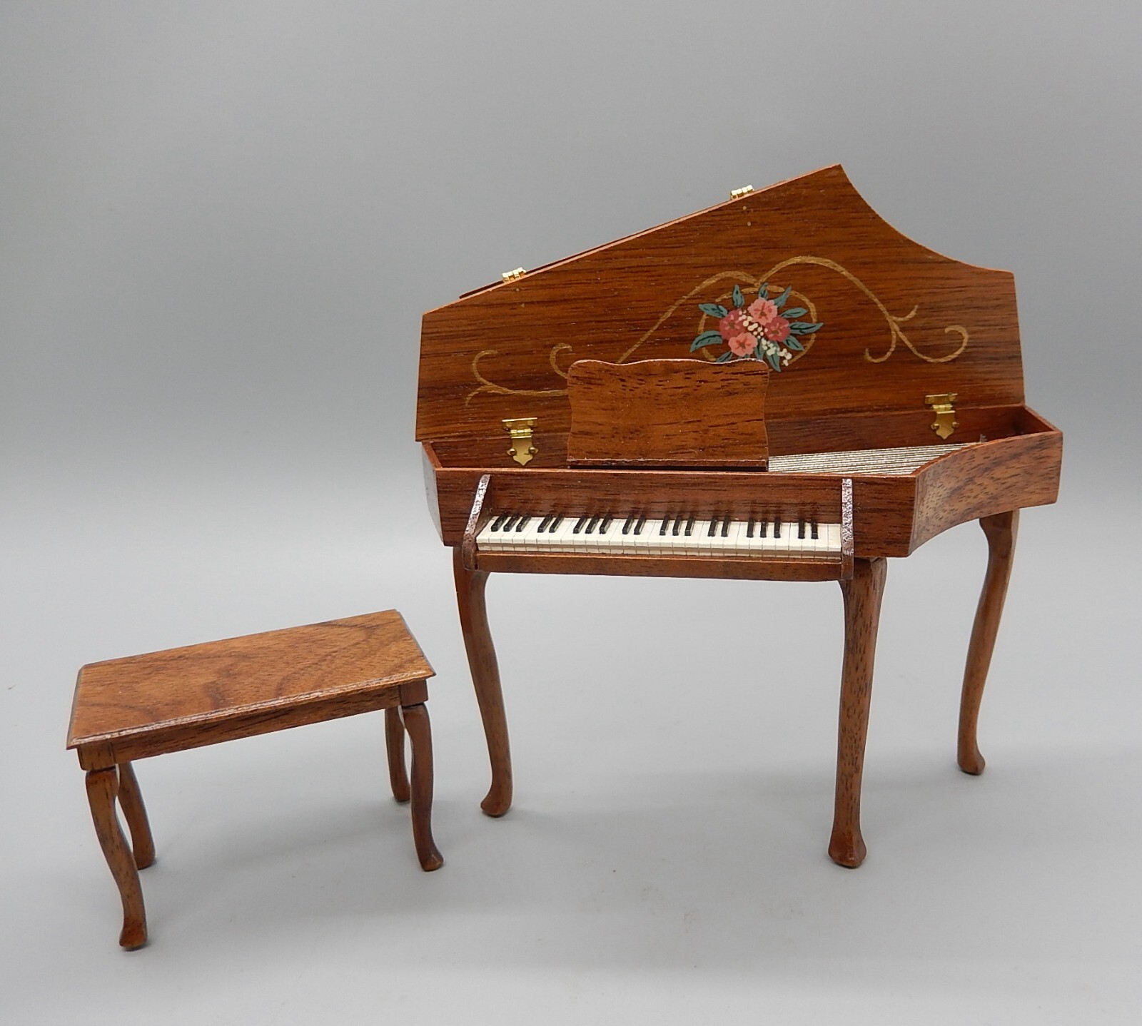 Vtg OOAK Hand Painted Harpsichord W Bench CMS Artisan Dollhouse