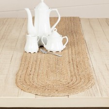 13' x 48" Natural Braided Table Runner Unbleached Jute Tan Oval Rustic Primitive