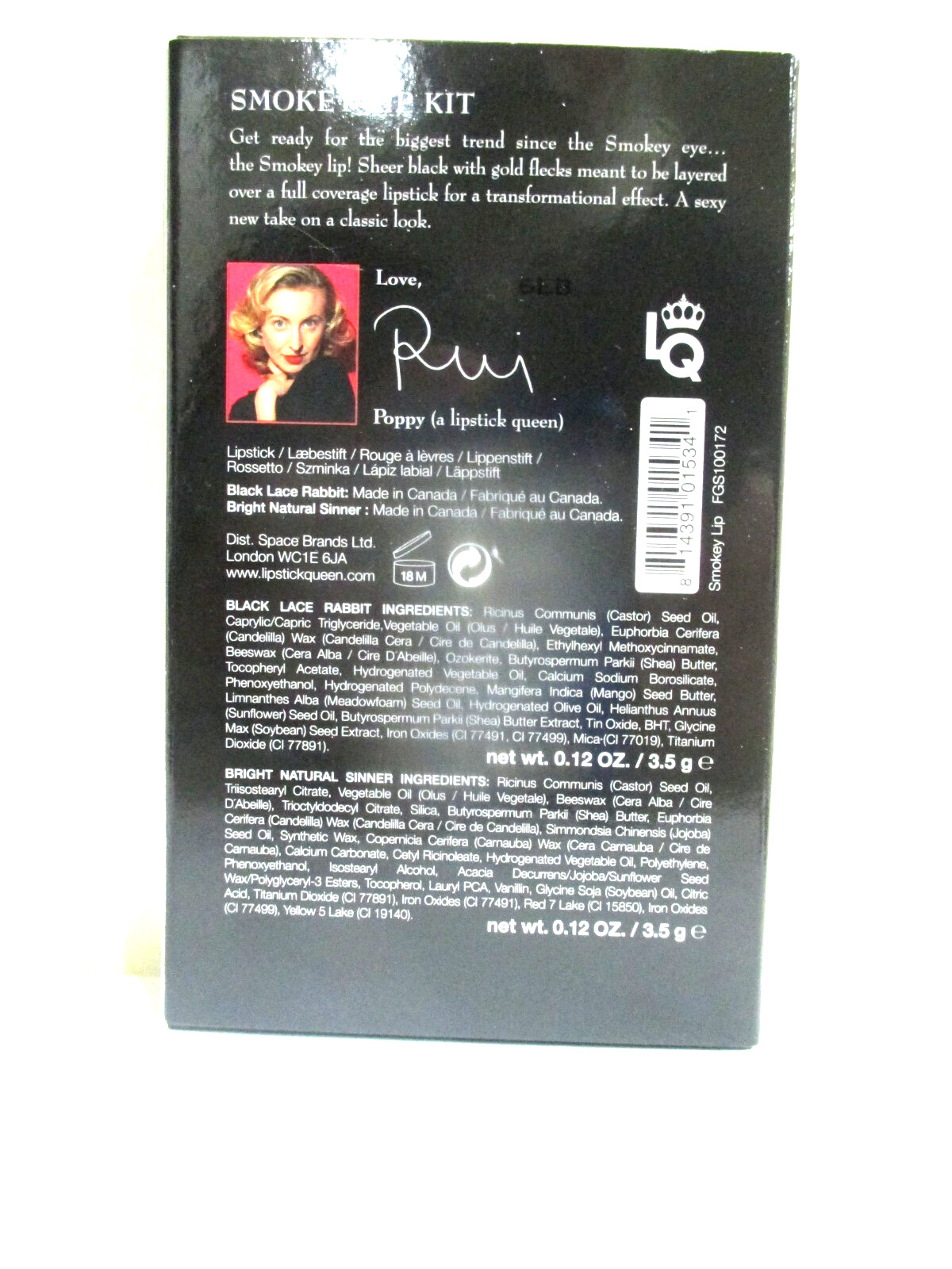 Lipstick Queen ~ Smokey Lip Kit- 1 Black Lace Rabbit & 1 Bright Natural Sinner