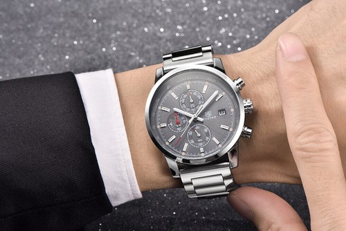 BENYAR Kalender Edelstahl Armband schwarz/grau Herren Business Quarz Armbanduhr - Bild 12 von 15