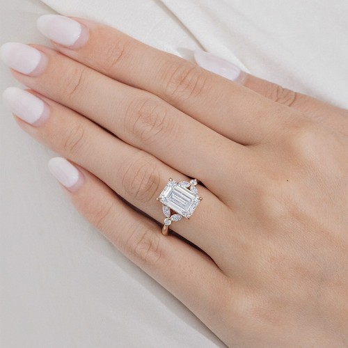 3 Ct Emerald Cut IGI Certified Lab Grown Diamond Wedding Ring 14K Real Rose Gold - Picture 2 of 6