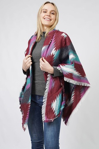 Anthropologie Women's Western Pattern Jacquard Blanket Shawl Cardigan Sweater - Picture 11 of 18