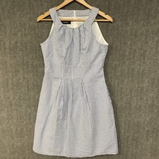 Nine West Dress Womens 4 Blue Sleeveless Seersucker Knee Length Lined Pleated