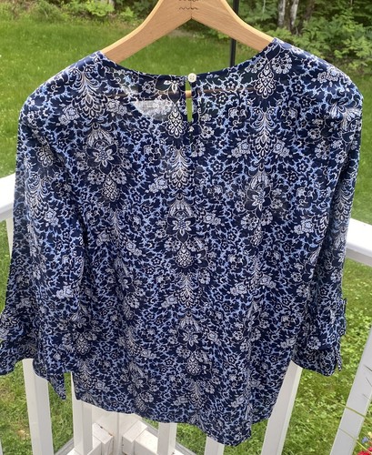 J. Crew 3/4 Ruffle Sleeve Blouse Womens Size 2 Blue Paisley Floral. M-10 - Picture 3 of 8