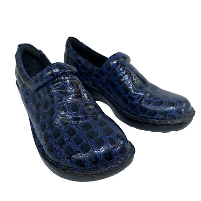 Born Concept Womens 9 M Clogs Blue Animal Print Slip On Comfort BOC Shoes