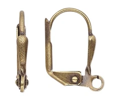 Ear Wires, 100 Antiqued Gold Plated Brass 16mm Leverback 7x2mm Shield Open Loop