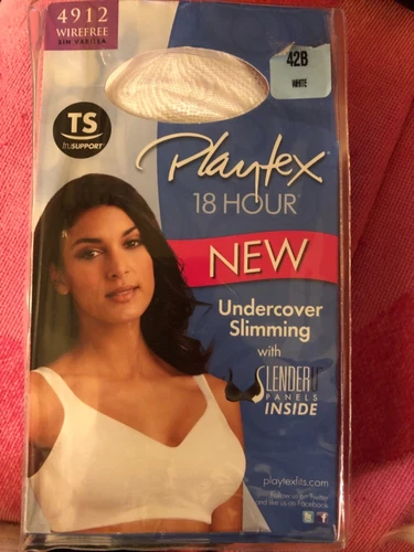 NWT Playtex 18 Hour Bra 4912 Wire Free Undercover Slimming SlenderU White Sz 42B