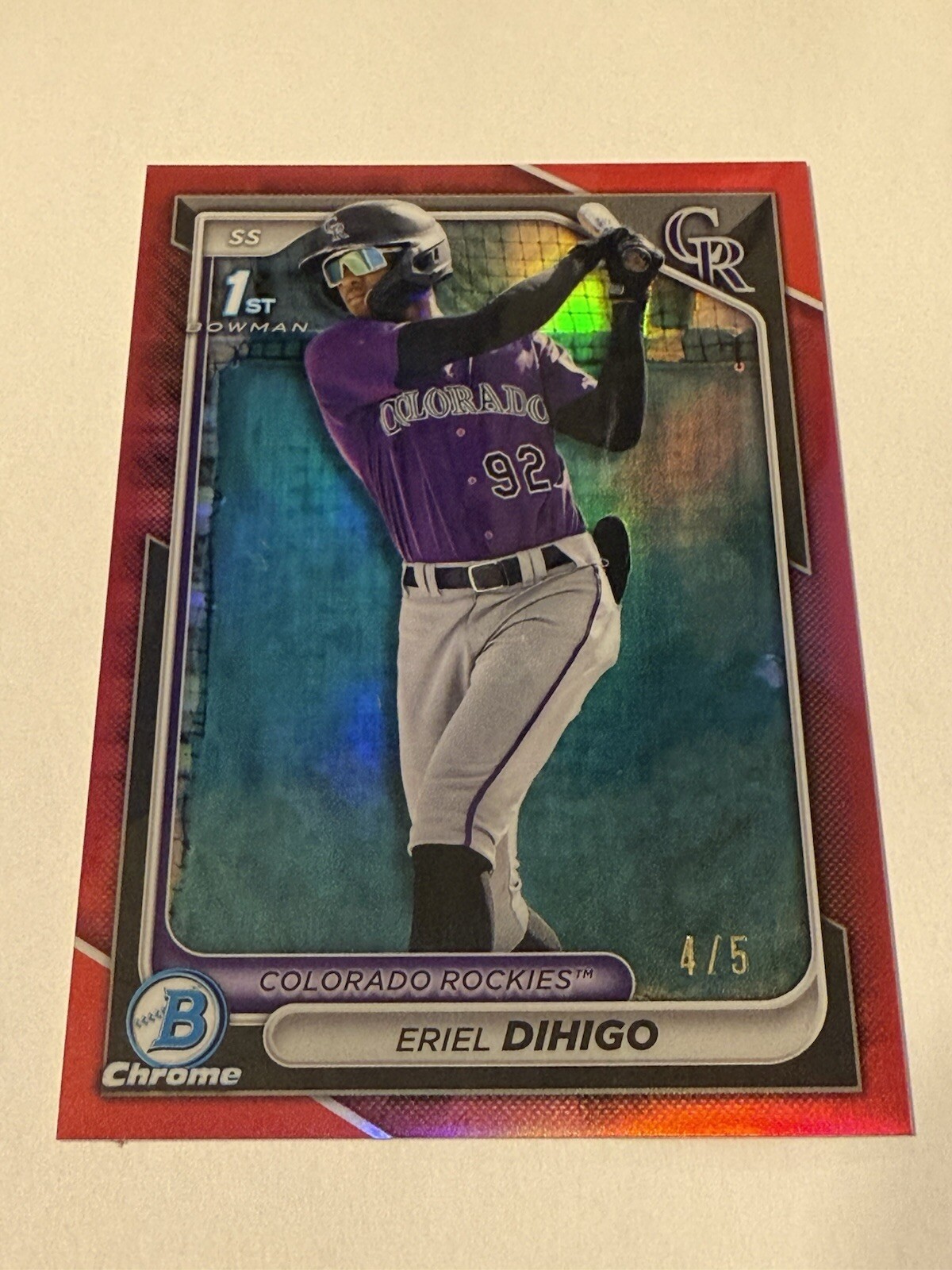 2024 BOWMAN CHROME RED REFRACTOR ERIEL DIHIGO 4/5 COLORADO ROCKIES #BCP200 1ST