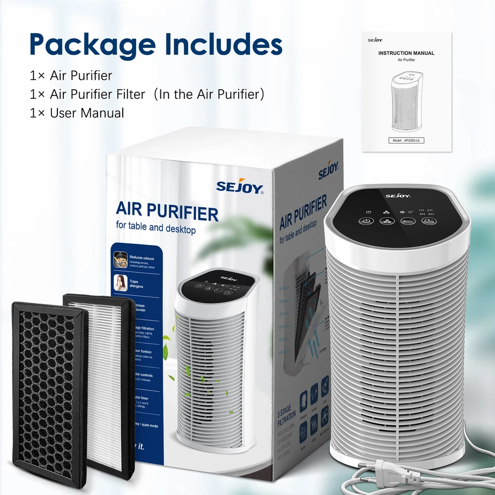 Air Purifier Filter for Indoor 200 Square Feet 99.9% Removal with Ionizer 3Speed