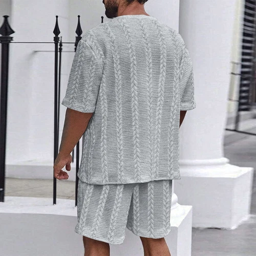 Conjunto de 2 piezas de verano para hombre camiseta manga corta + pantalones cortos tejido sudadera deportiva - Imagen 5 de 18