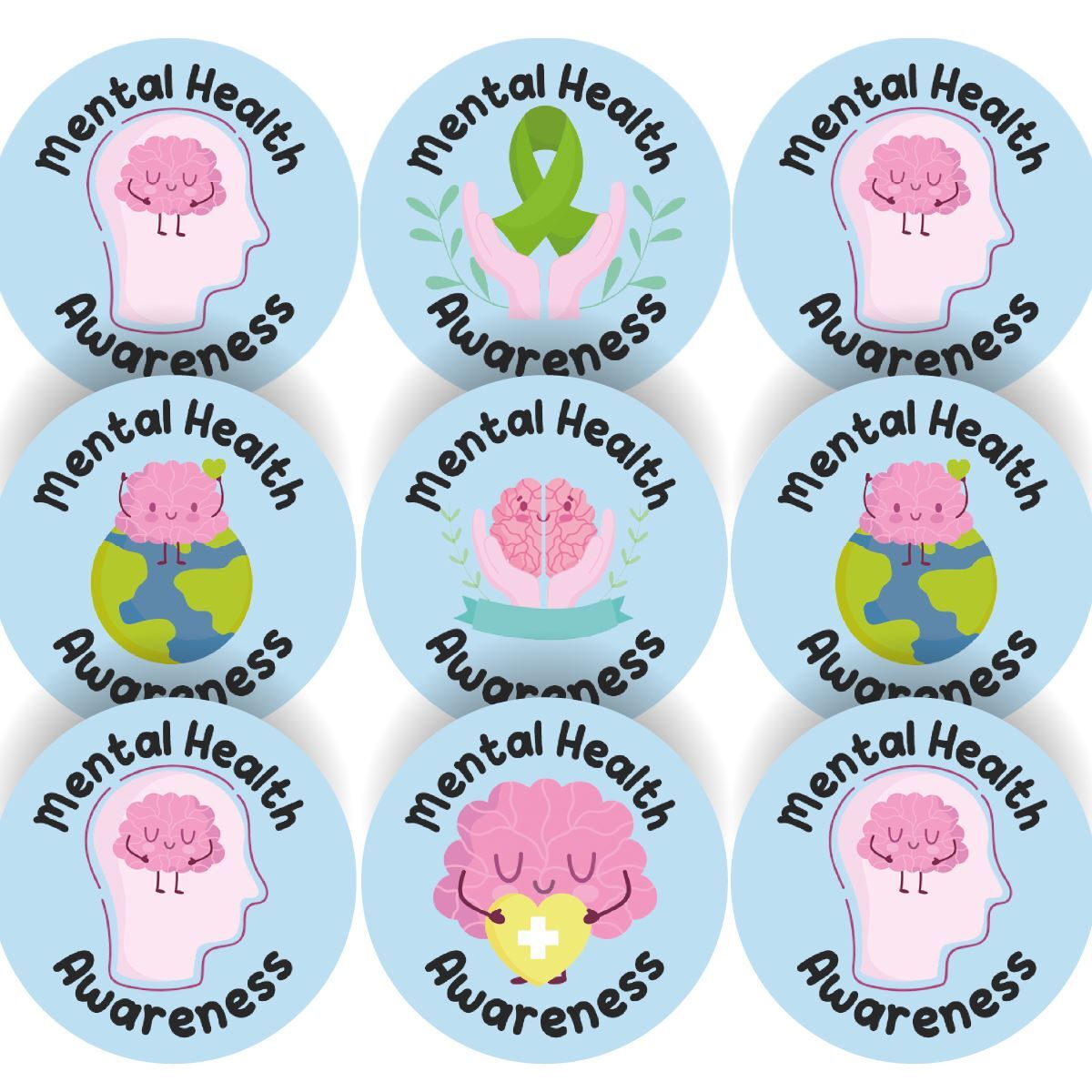 144 Mental Health Awareness 30mm Stickers for Nurses, School Teachers Parents