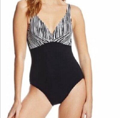 Profile By Gottex One Piece Swimsuit Zebra Print Animal Womens 8 Spaghetti Strap