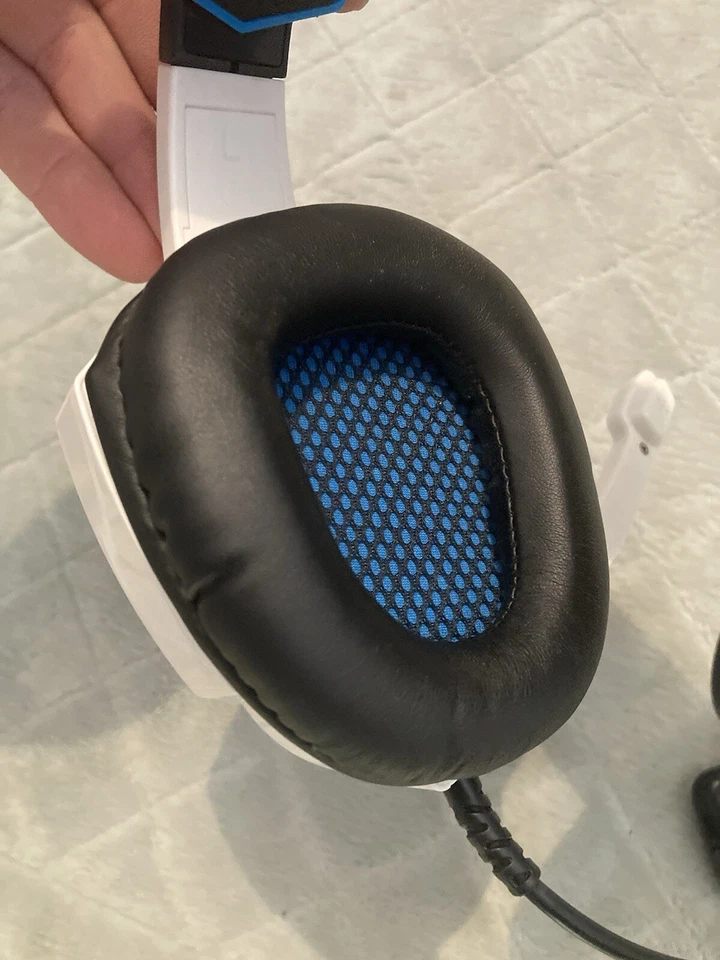 Gaming Phone Headset Microphone Sades SA-11 PC Computer USB White Blue Tested - Image 4 of 4