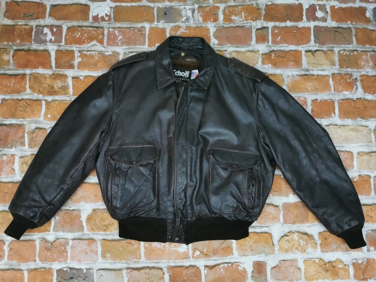 SCHOTT Ee.uu. N.y. C. Vintage A2 Piloto Volantes Chaqueta de Cuero Marrón T: 54