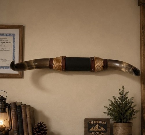 Longhorn Steer Horns Wall Mount Decor w/ Rope & Leather Wraps 24 inch