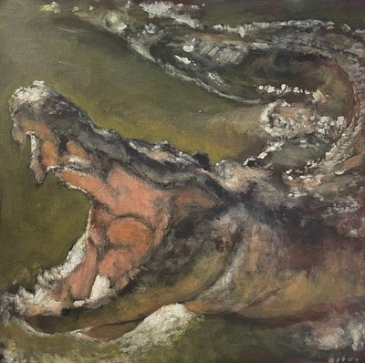 Alligator 10x10 Acrylic Canvas Panel Painting Original Artwork by Hunter Potts