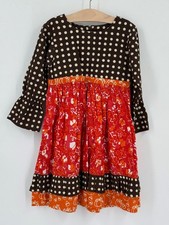 Young Colors Girls Patchwork Autumn Mixed Media Polka Dot Dress Youth Size 6