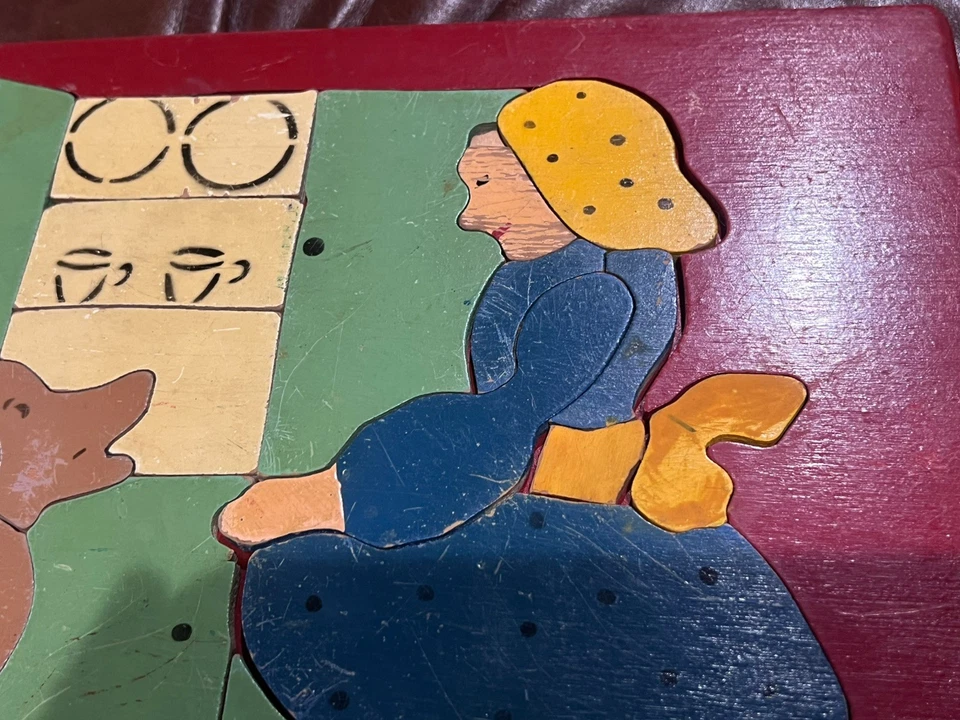 Rompecabezas de madera vintage Judy Toys primavera vieja madre Hubbard fue al armario Foto 3 de 4