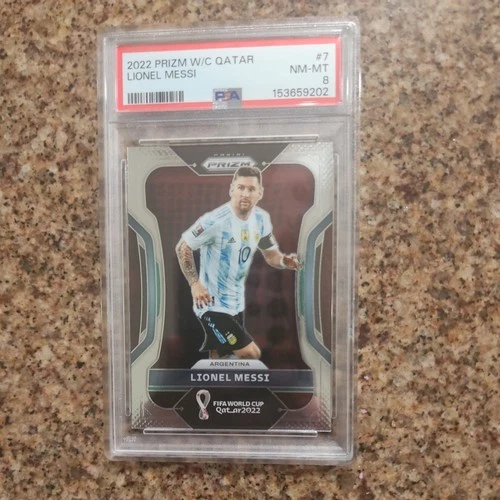 2022 PANINI PRIZM WORLD CUP QATAR #7 LIONEL MESSI PSA 8